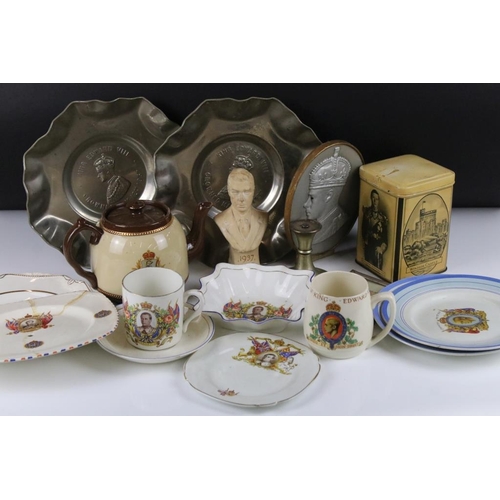 66 - Collection of Royal Commemorative wares relating to Edward VIII to include a hand embroidered table ... 