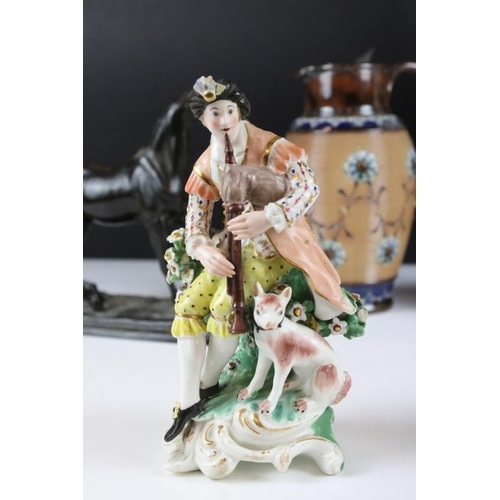 80 - Group of mixed ceramics to include a Meissen figure of a young female picking fruit (crossed swords ... 