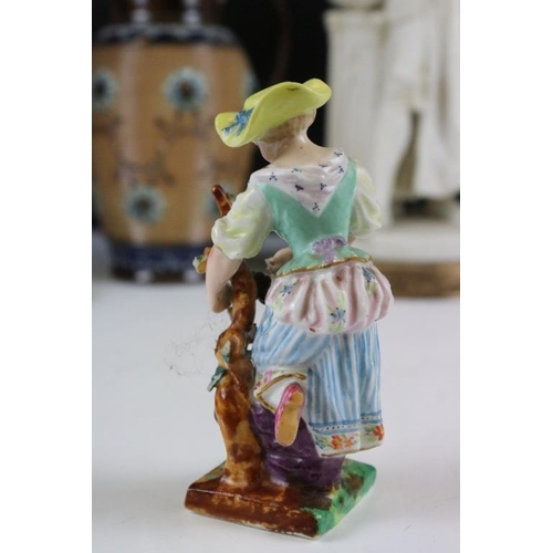 80 - Group of mixed ceramics to include a Meissen figure of a young female picking fruit (crossed swords ... 