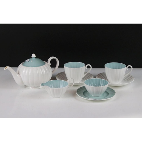 81 - Susie Cooper tea set for two, in two tone pale blue & white colourway, with fluted design, to includ... 