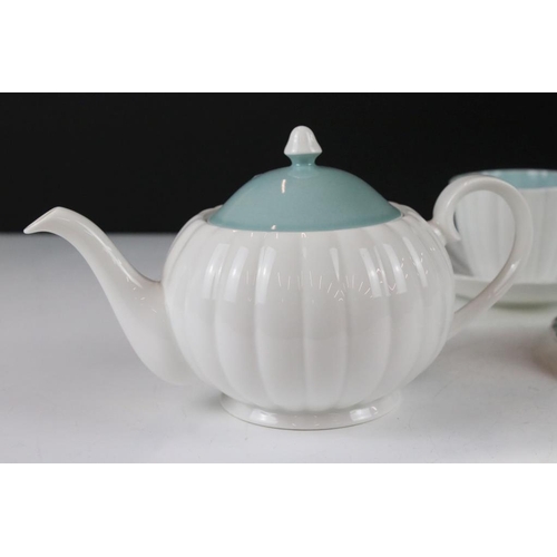 81 - Susie Cooper tea set for two, in two tone pale blue & white colourway, with fluted design, to includ... 