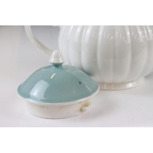 81 - Susie Cooper tea set for two, in two tone pale blue & white colourway, with fluted design, to includ... 