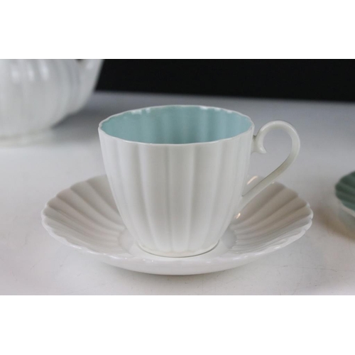 81 - Susie Cooper tea set for two, in two tone pale blue & white colourway, with fluted design, to includ... 