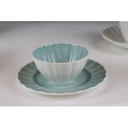 81 - Susie Cooper tea set for two, in two tone pale blue & white colourway, with fluted design, to includ... 