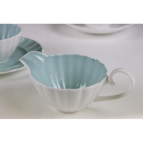 81 - Susie Cooper tea set for two, in two tone pale blue & white colourway, with fluted design, to includ... 