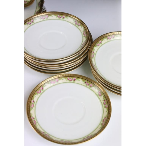 82 - Early 20th century Aynsley floral & gilt tea set to include 12 cups & saucers, 12 tea plates, milk j... 