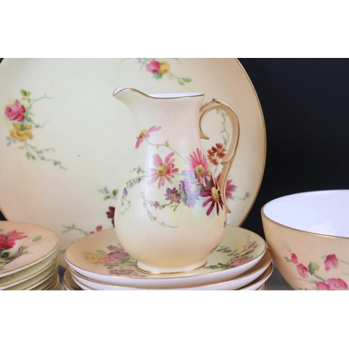 86 - Early 20th Century Royal Worcester Blush Ivory Tea Set For Six with hand painted floral decoration, ... 