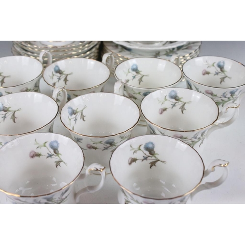 91 - Royal Albert ' Brigadoon ' tea set to include 9 teacups, 9 saucers, 9 tea plates, milk jug, sugar bo... 