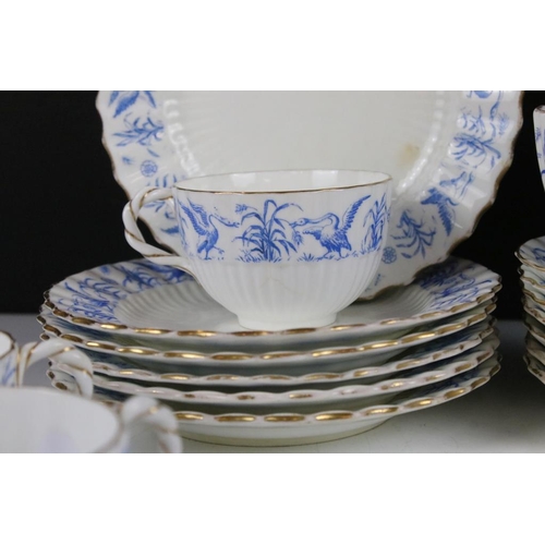 96 - 19th century Coalport tea set decorated with swans, the handles of spiralling form, the lot to inclu... 