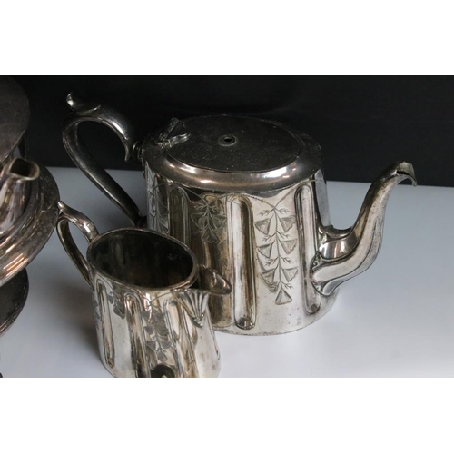 326 - Collection of mostly 19th Century silver plated items to include a three piece tea service, spirit k... 