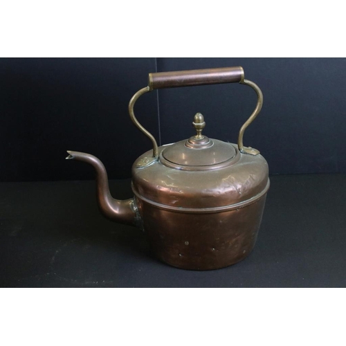 348 - 19th century brass bound wooden twin handled coal bucket together with a copper kettle. Bucket measu... 