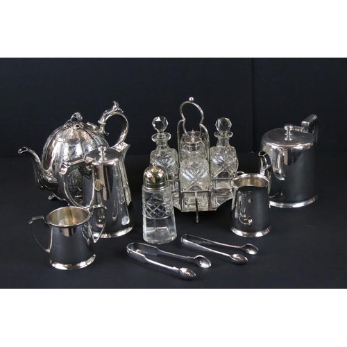 357 - Collection of silver plate to include Philip Ashberry & Sons tea pot, tea set and cruet set with cut... 