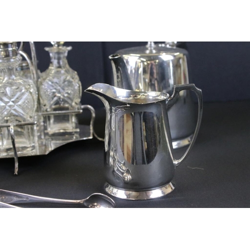 357 - Collection of silver plate to include Philip Ashberry & Sons tea pot, tea set and cruet set with cut... 