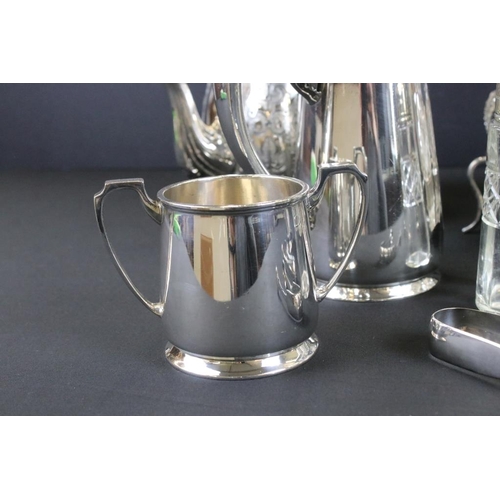 357 - Collection of silver plate to include Philip Ashberry & Sons tea pot, tea set and cruet set with cut... 