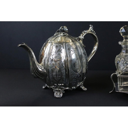 357 - Collection of silver plate to include Philip Ashberry & Sons tea pot, tea set and cruet set with cut... 