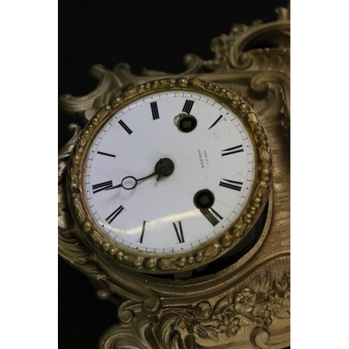 361 - Late 19th century /early 20th century French figural gilt mantel clock, the enamel dial inscribed Be... 