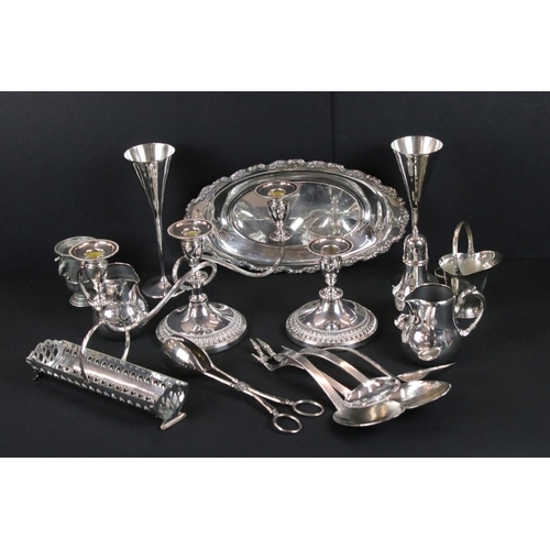 362 - A collection of mixed silver plate to include candlesticks, goblets, trays, cutlery, sugar shaker...... 