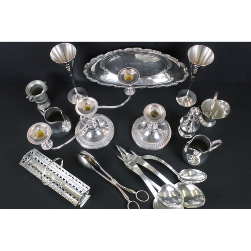 362 - A collection of mixed silver plate to include candlesticks, goblets, trays, cutlery, sugar shaker...... 