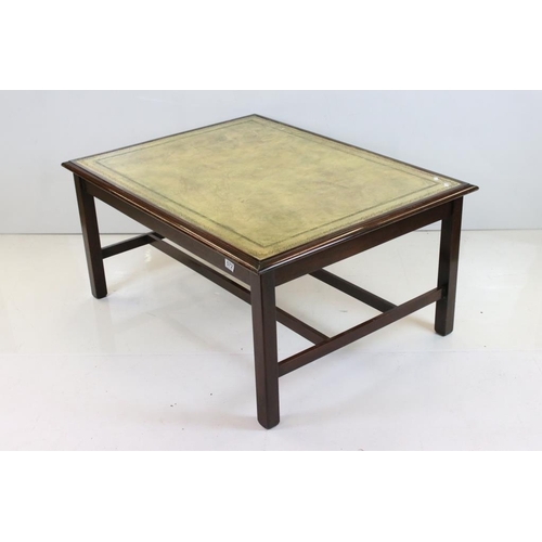 572 - Large Rectangular Low / Coffee Table in the George III style with green leather inset top and square... 