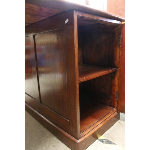 573 - Late Mid century British Rail (Western Region) Partners Desk, the red leather inset top supported by... 