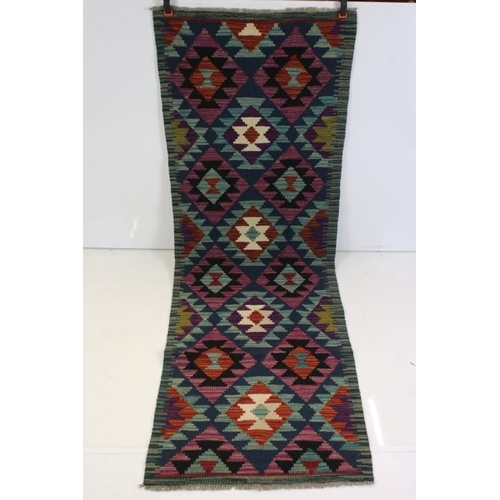 575 - Hand Knotted Woolen Maimana Kilim Runner Rug, 193cm x 67cm