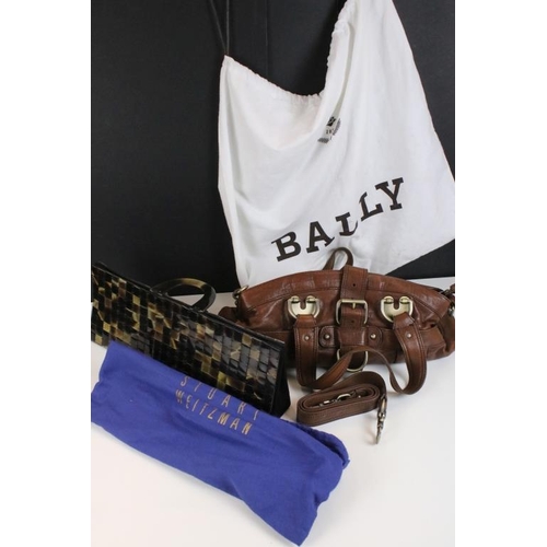 370 - Bally brown leather handbag having brushed metal buckles, complete with original slip bag. Together ... 