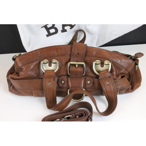 370 - Bally brown leather handbag having brushed metal buckles, complete with original slip bag. Together ... 