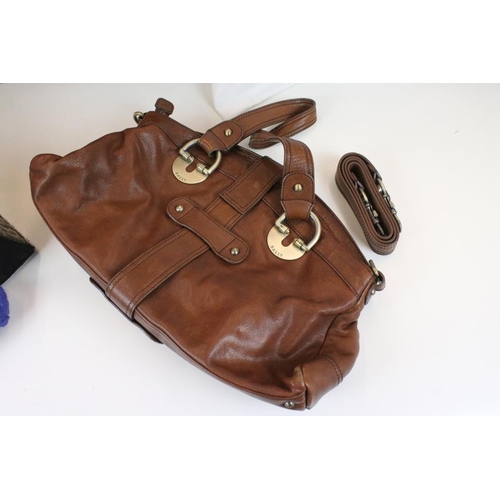 370 - Bally brown leather handbag having brushed metal buckles, complete with original slip bag. Together ... 