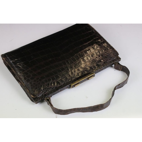 371 - Collection of vintage 20th Century handbags to include crocodile skin examples, a yellow metal mesh ... 