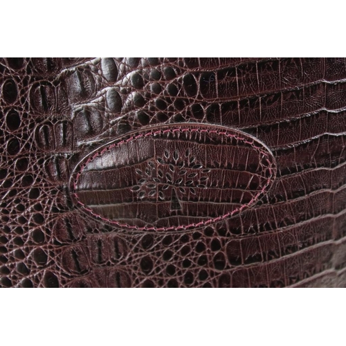 372 - Mulberry brown burgundy alligator skin embossed leather hold all bag. The bag with embossed tree log... 