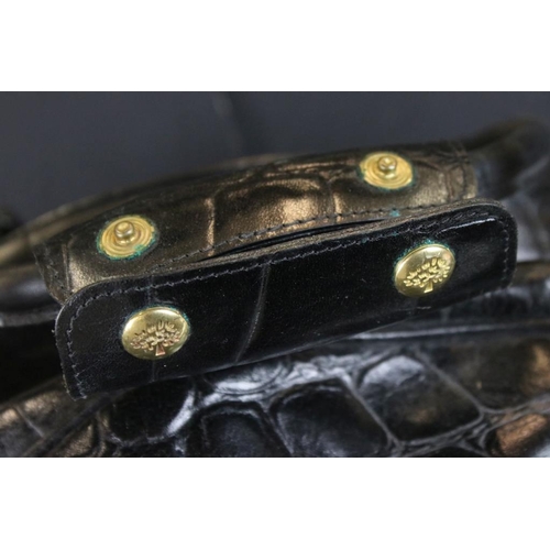 375 - Mulberry black alligator skin embossed holdall weekend bag. The bag having gold tone hardware with c... 