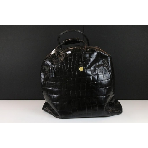 375 - Mulberry black alligator skin embossed holdall weekend bag. The bag having gold tone hardware with c... 