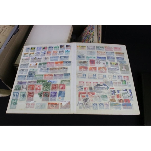 384 - Collection of stamps and cigarette cards across three boxes to include an album of definitives datin... 