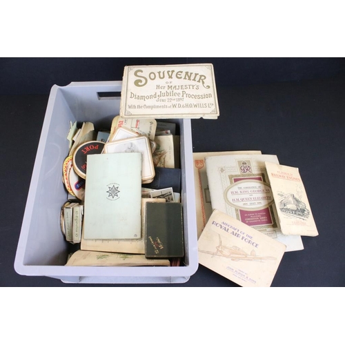 384 - Collection of stamps and cigarette cards across three boxes to include an album of definitives datin... 