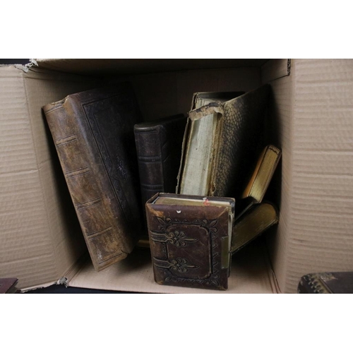 389 - Collection of empty Victorian photograph albums with embossed covers and pierced and floral pages wi... 