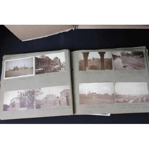 389 - Collection of empty Victorian photograph albums with embossed covers and pierced and floral pages wi... 