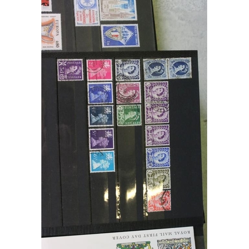 394 - Stamps and first day covers, three albums, to include British and Worldwide examples, a 1977 The Que... 