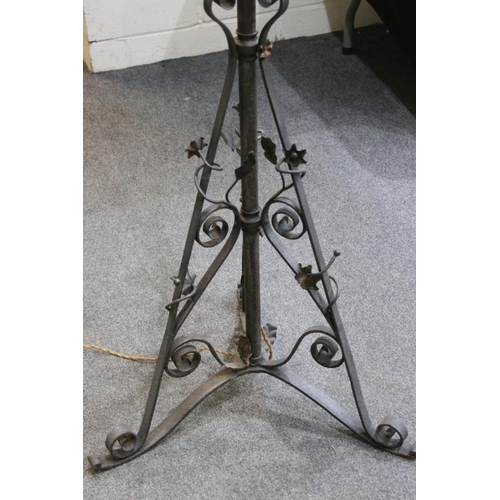 475C - Early 20th century Wrought Iron Telescopic Standard Oil Lamp, converted to electric, with shade, tot... 