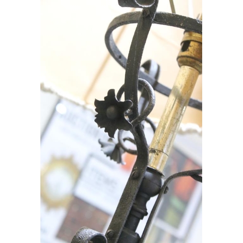 475C - Early 20th century Wrought Iron Telescopic Standard Oil Lamp, converted to electric, with shade, tot... 