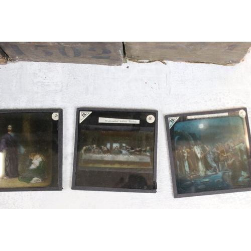 656 - Twenty four boxes of magic lantern slides of religious interest, to include: Tuesday before Easter, ... 