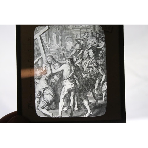 660 - Eight boxes of magic lantern slides, subjects to include: religious interest, hymns etc