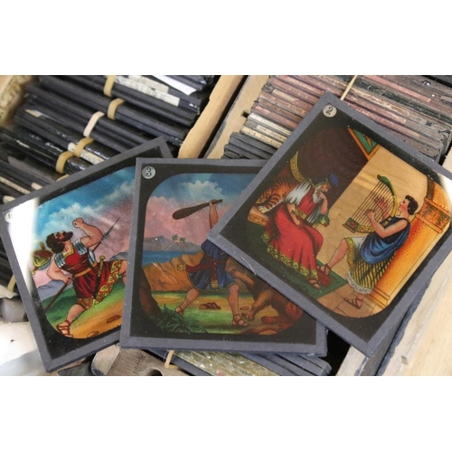 660 - Eight boxes of magic lantern slides, subjects to include: religious interest, hymns etc