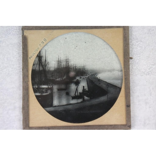 661 - Four boxes of magic lantern slides, subjects to include: nautical, topographical, seaside scenes inc... 