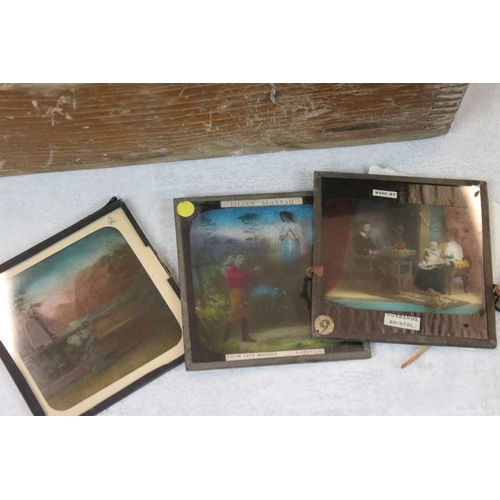 662 - Four boxes of magic lantern slides, subjects to include: Series d'Histoires, Superior Coloured Litho... 