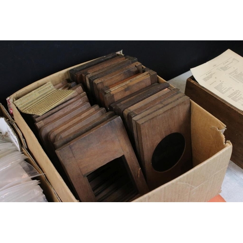 663 - Four boxes of magic lantern slides in wooden slipper slide frames, subjects to include: Venice, Carn... 