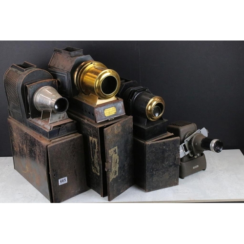 665 - Four magic lanterns / projectors to include The Praestantia - Riley Bros Bradford, Aldis electric sl... 