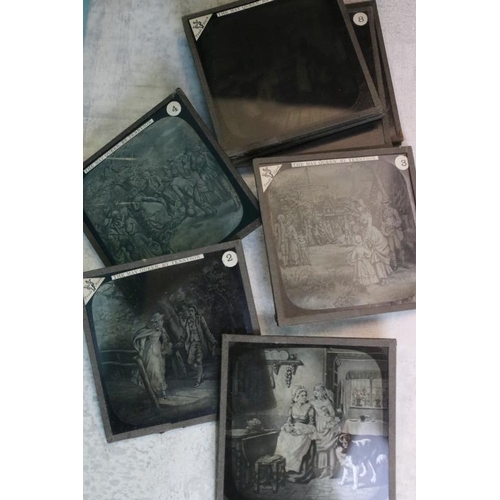 669 - Collection of around 150 glass magic lantern slides to include mahogany framed examples and boxed st... 