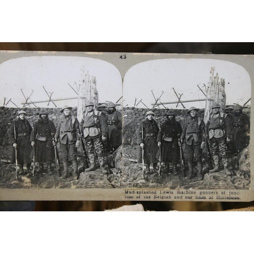 673 - Two wooden stereoscope viewers with around 30 stereoscope cards (mostly WWI, featuring trenches, wou... 