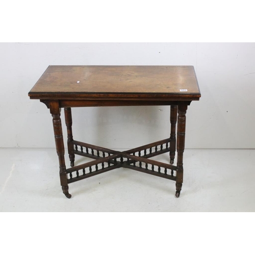 568 - Victorian Rectangular Fold-over Card Table, the hinged top opening to a green baise playing surface,... 