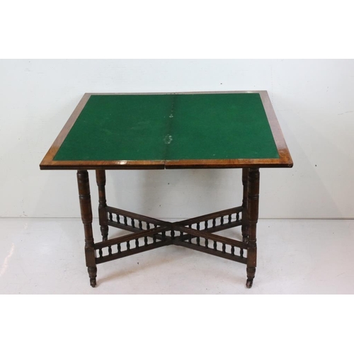 568 - Victorian Rectangular Fold-over Card Table, the hinged top opening to a green baise playing surface,... 